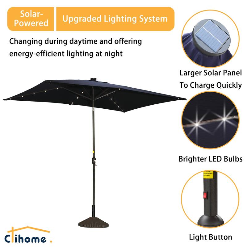 Clihome 10' x 6.5' Rectangular LED Market Patio Umbrella