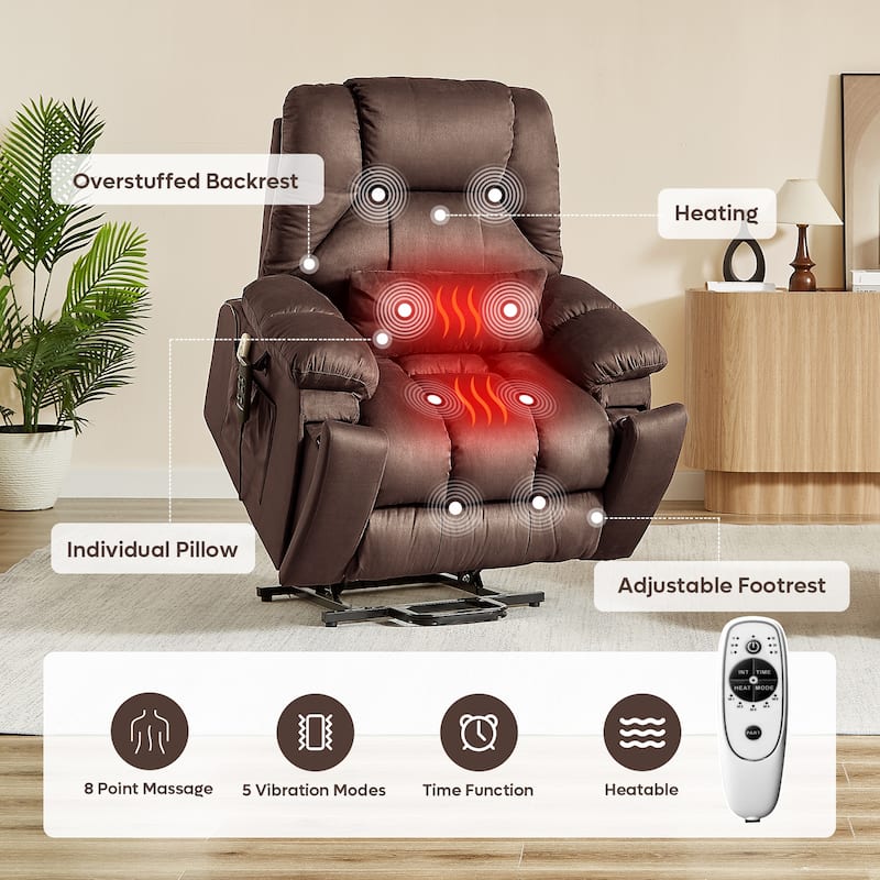 Bestier 40.1" W Microsuede Oversize Dual Motor Power Lift Recliner Chair With Massage and Heating