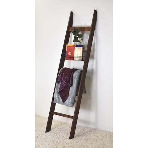 6ft Dark Brown Country Chic Decorative Blanket Ladder - Metal Basket