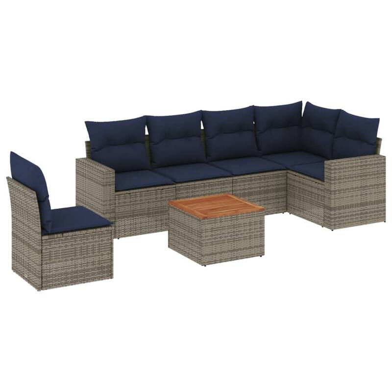 vidaXL Patio Sofa Set with Cushions Outdoor Furniture 7 Piece Poly Rattan - 25.8x 24.4x 27.2