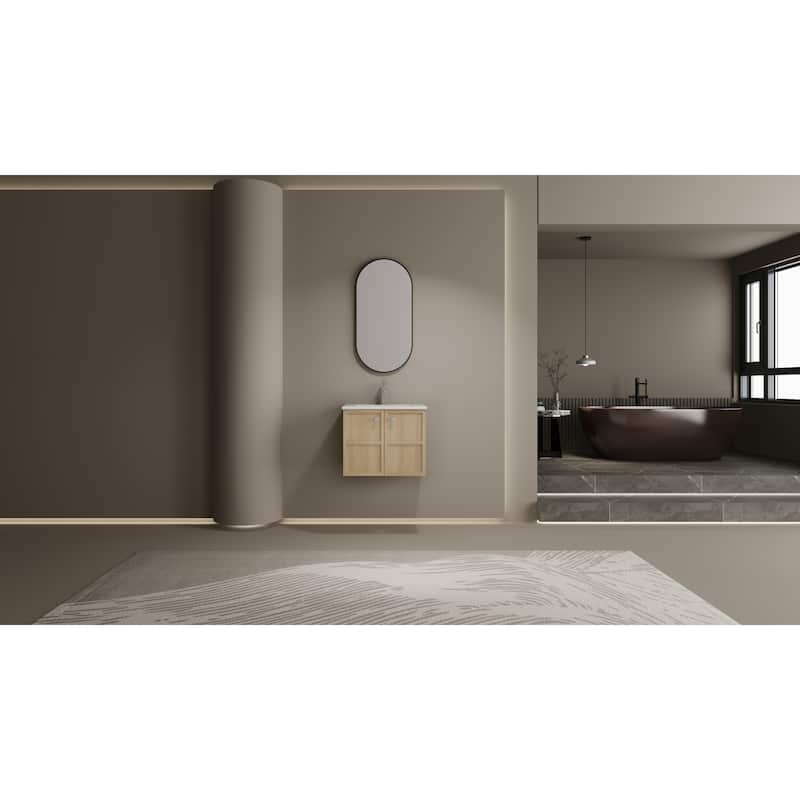 GDFStudio - Cairo Modern Wall-Mounted Bathroom Vanity Set with Scratch-Resistant Resin Sink & Soft Close Doors