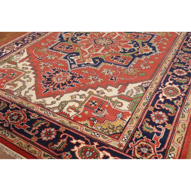 Hand Knotted Oriental 100% Wool Carpet Traditional Medallion Oranges & Rust Heriz (serapi) Area Rug - 12' 0'' X 9' 0''