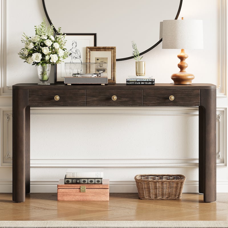 Curved Corners Console Table Entryway Table with 3 Drawers