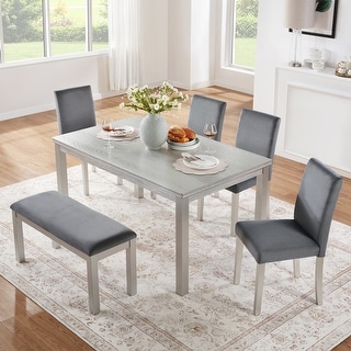 6 Piece Wooden Dining Table Set, Rectangular Dining Table Set with 4 ...