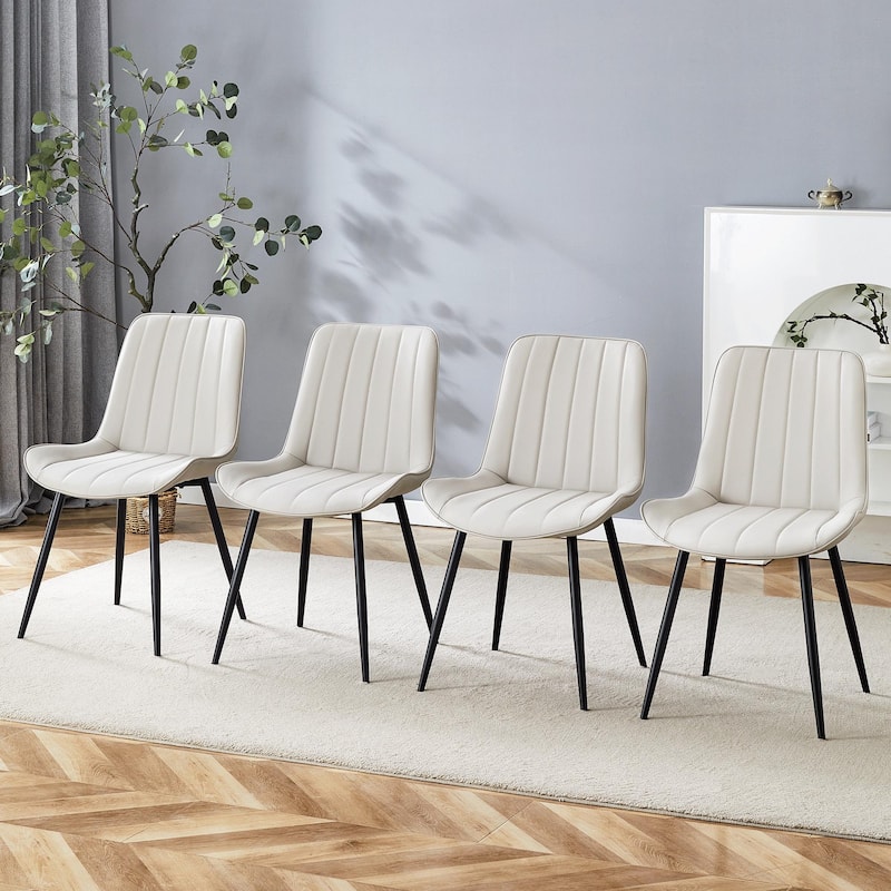 Dining Chair Set of 4, Vertical Striped Backrest Dining Chair with Metal Legs Leisure Chair for Dining Room kitchen - Light Gray