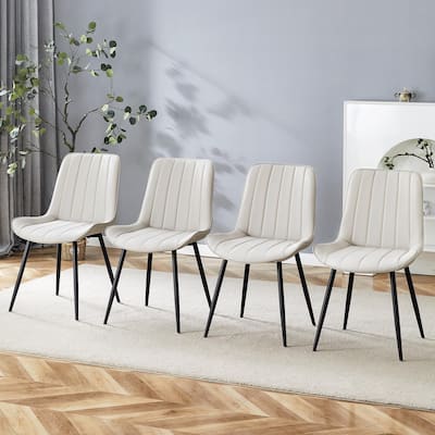 Extended Seat Cushion PU Dining Chair Set of 4 Ergonomic Design Lntegral Metal Leg Structure