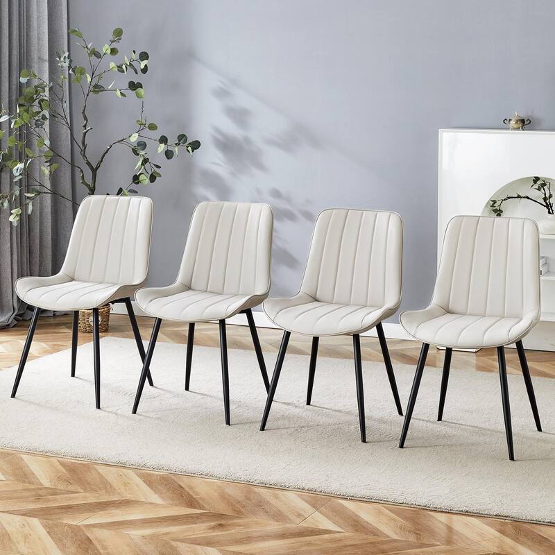 Modern 4 Piece PU Dining Chair Set with Extended Seat Cushion, Metal Legs, Backrest for Dining Room Kitchen Bedroom Living Room - Grey