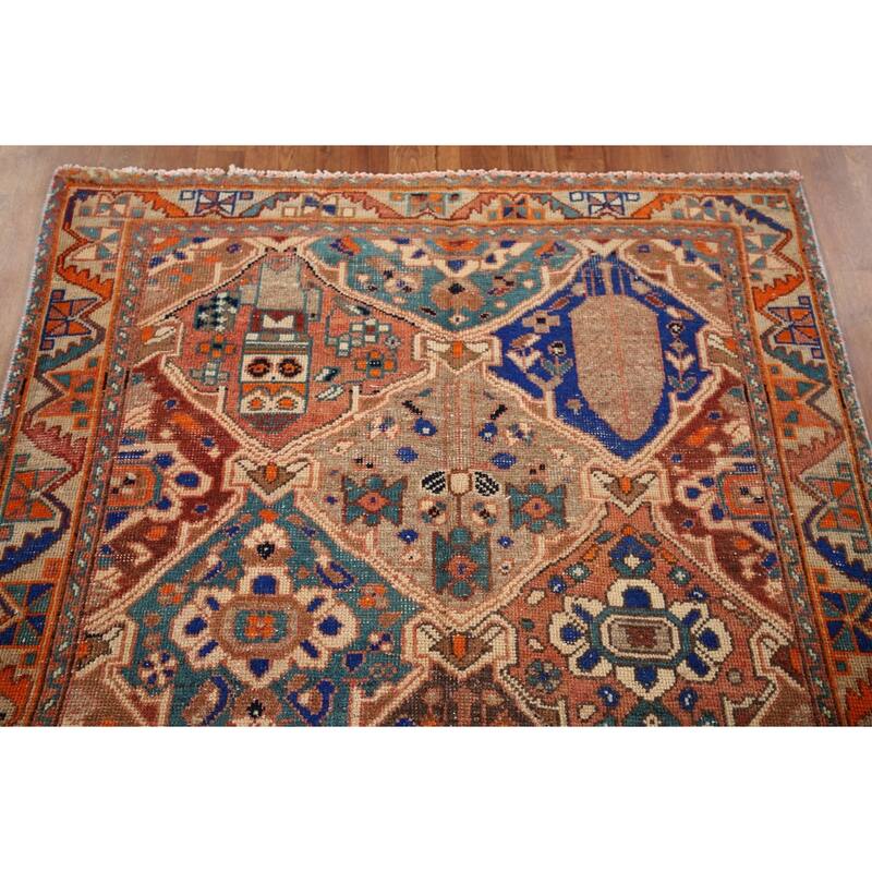 Garden Design Bakhtiari Persian Vintage Area Rug Handmade Wool Carpet - 4'2" x 6'5"