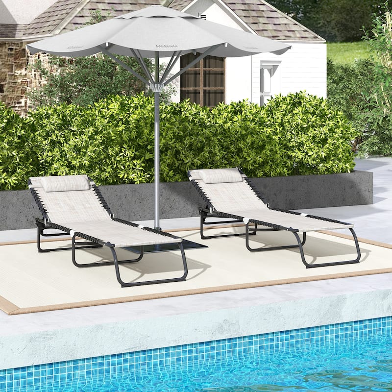 Outsunny 2 Folding Chaise Lounge Pool Chair Set, Patio Sun Tanning Chairs, Outdoor Lounge Chairs