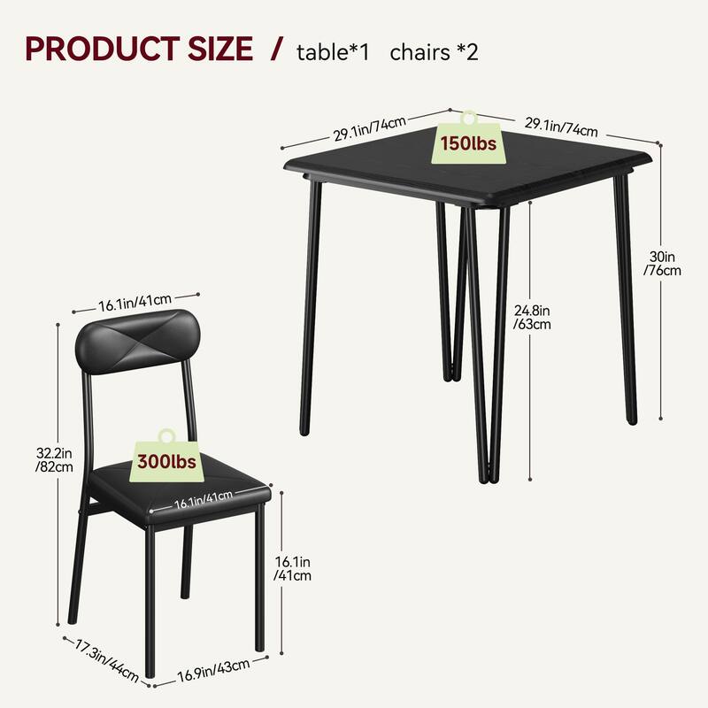 Dining Table for 2, Small Square kitchen Dinner Table Set for 2,Space Saving Wood Modern Dinette With Upholstered,3 Piece