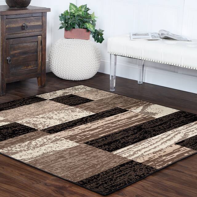 Miranda Haus Geometric Modern Patchwork Polypropylene Indoor Area Rug