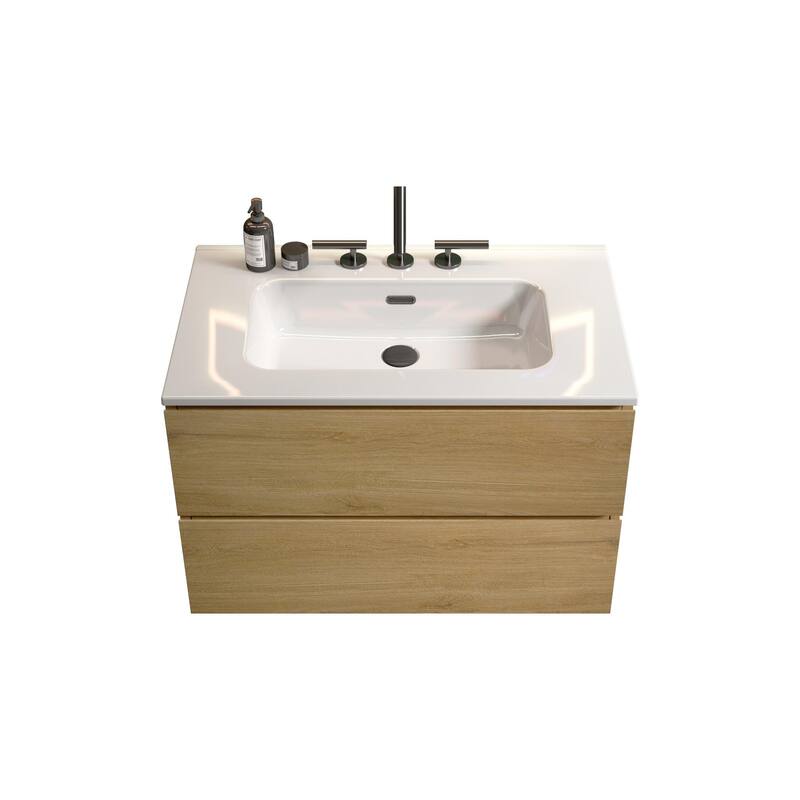 GDFStudio - Coralie Modern Floating Bathroom Vanity with Integrated Ceramic Sink and Soft-Close Storage