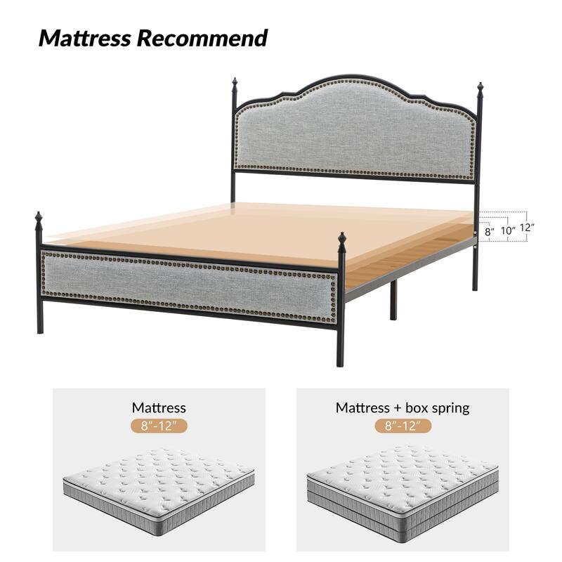 Dimas Modern Queen Size Upholstered Platform Bed with Metal Legs