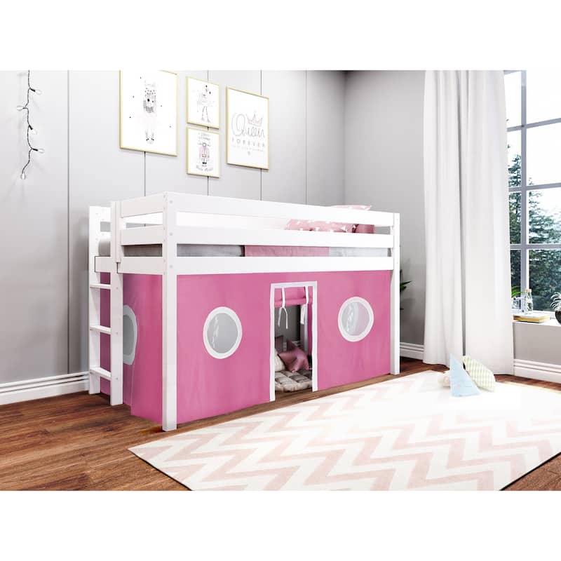 JACKPOT Contemporary Low Loft Twin Bed with End Ladder and Tent