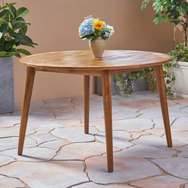Roomfitters 47.25" Round Acacia Wood Outdoor Dining Table with Slatted Top and Tapered Legs Modern Patio Furniture, Teak - Teak