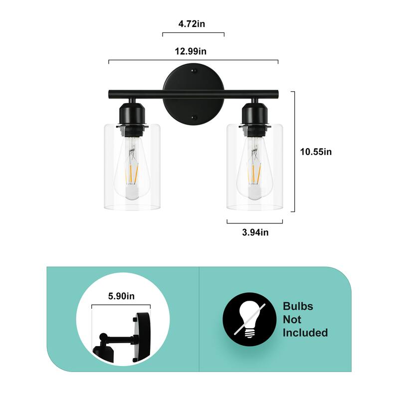 Starsky 2-Light 13inch Modern Bathroom Vanity Light Wall Sconces with Cylinder Glass Shade