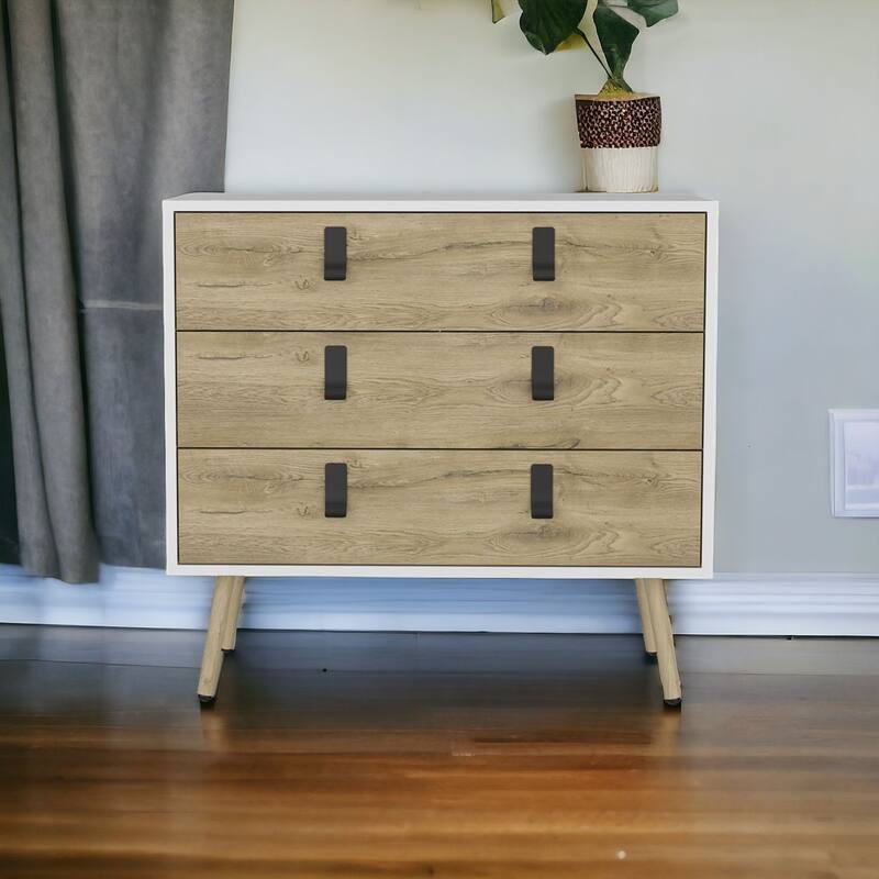 Modern Bedroom Dresser 3 Drawer Wood Chest with Metal Handles and Smooth Metal Slides for Bedroom or Office
