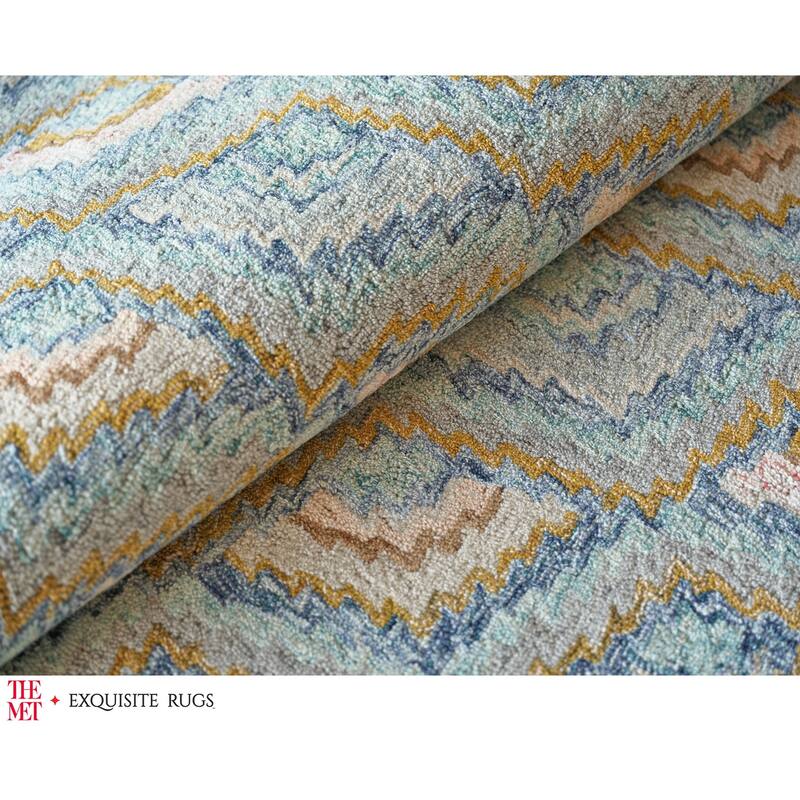The Met X Exquisite Rugs Bargello Light Blue/Multi Area Rug