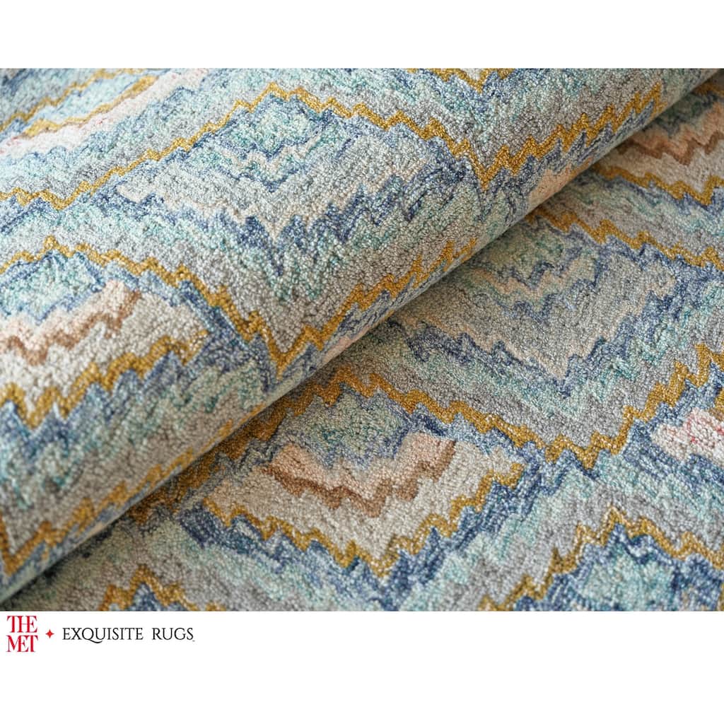 The Met X Exquisite Rugs Bargello Light Blue/Multi Area Rug