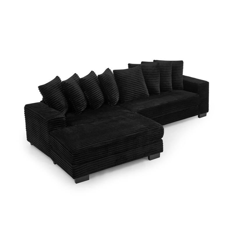 Roomfitters Corduroy Tufted Upholstered Sleeper Sectional Sofa, L-Shape Modular Convertible Sofa with Adjustable Footrests