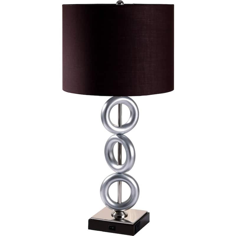 29" Tall Metal Table Lamp with Silver finish, Ring Style, Espresso Round Shade - Multicolor