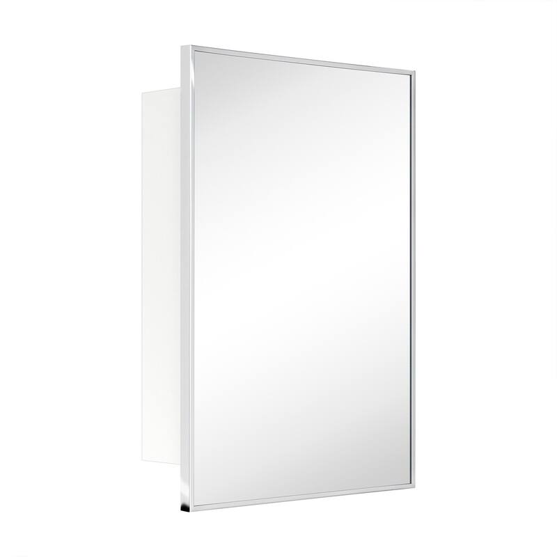 TEHOME Velin Recessed and Surface Mount Bathroom Medicine Cabinet with Mirror Square Cornered Metal Framed Rounded Rectangle