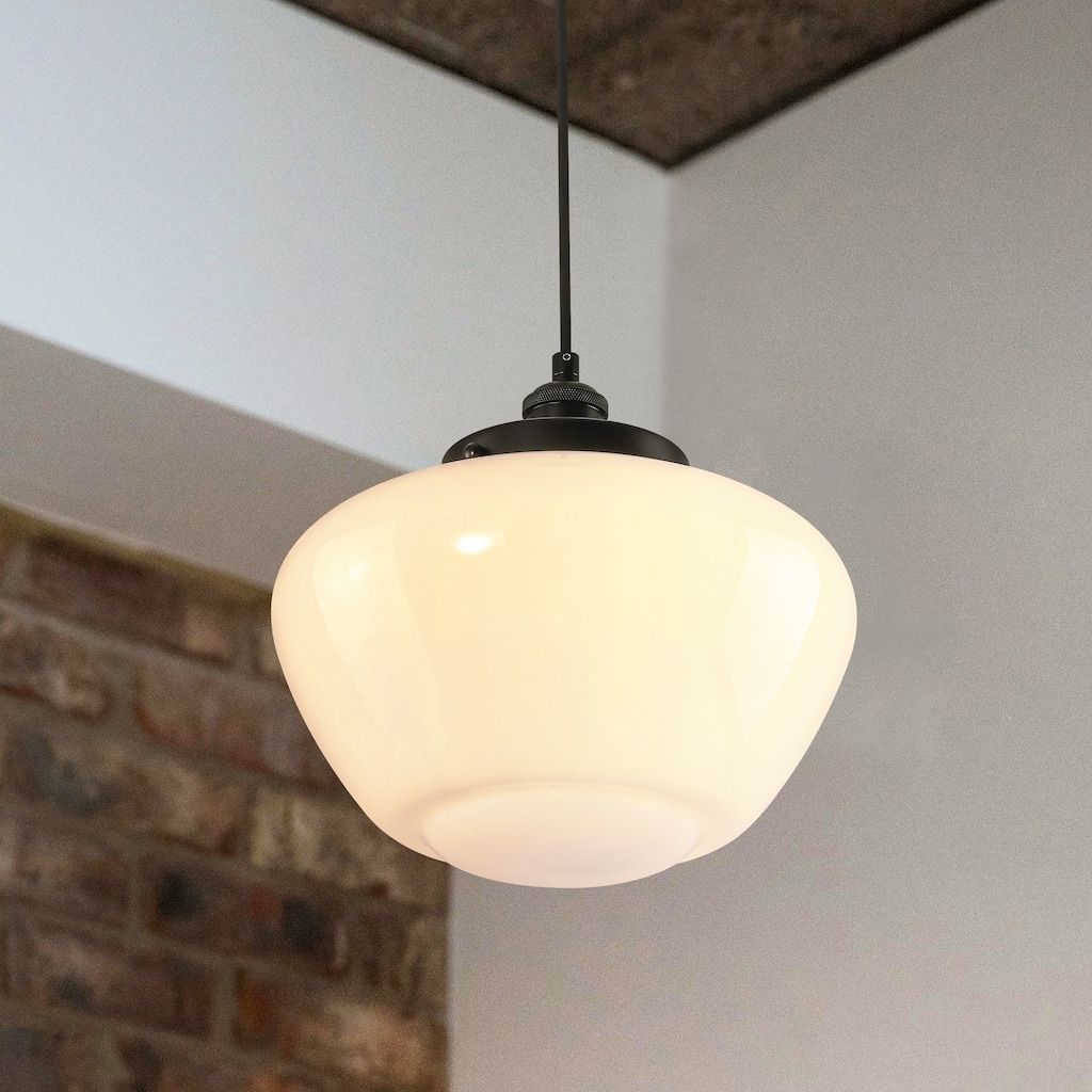 1-Light Mid-Century Modern Brass/Black Frosted Glass Globe Dome Pendant Light