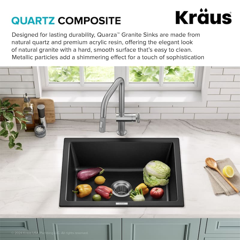 KRAUS Granite 24 inch 1-Bowl Undermount Drop-in Kitchen Sink