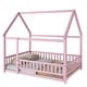 preview thumbnail 5 of 37, Full Size Wooden Floor Bed with House Roof Frame and Guardrails