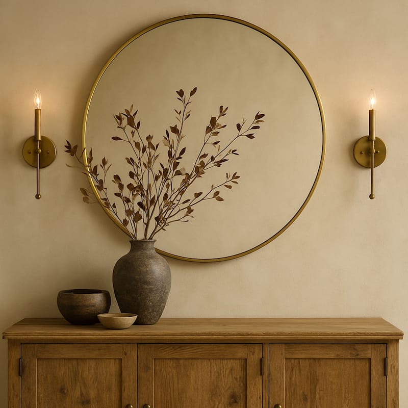 TEHOME Korra Round Wall Mirrors 30 and 36 Inch Metal Frame Options for Bathroom Bedroom & Entryway