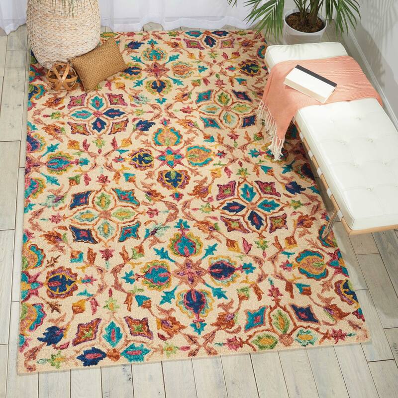 Nourison Vivid Hand-tufted Floral Wool Area Rug - 4' x 6' - Ivory - Runner/Rectangle