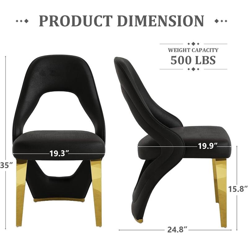 Velvet Dining Chairs with Open Back and Polished Metal Legs