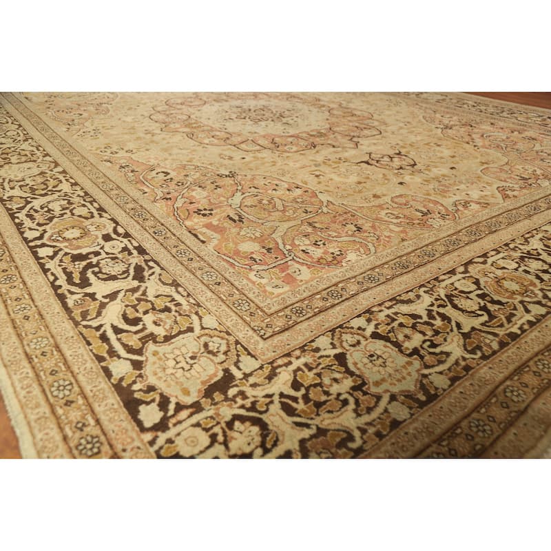 Vegetable Dye Tabriz Haj Jalili Persian Rug Hand-Knotted Wool Carpet - 9'3"x 12'9" - 9'3"x 12'9" - Brown