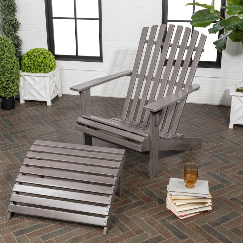 Shoreham 2-Piece Traditional Rustic Acacia Wood Adirondack Chair with Detachable Ottoman, by JONATHAN Y