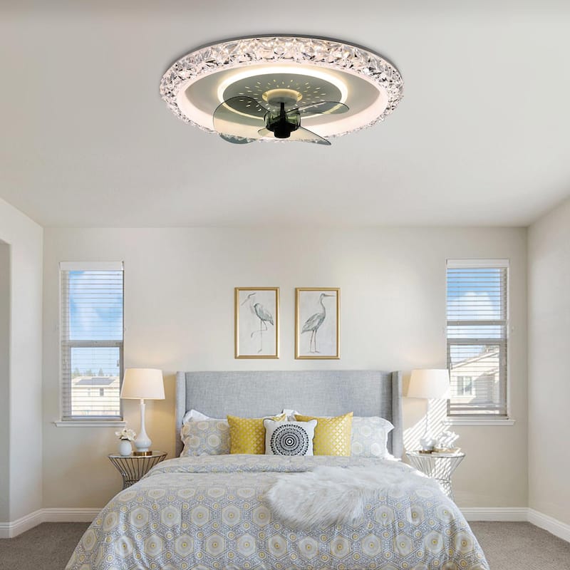 Cusp Barn Modern 19.5-In Low Profile Dimmable LED Ceiling Fan with Remote, 6 Speeds DC Motor Flush Mount Ceiling Fan for Bedroom