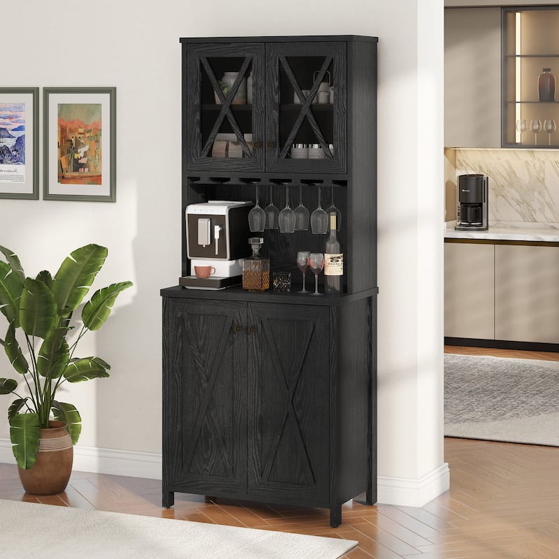 Bar Cabinet for Liquor and Glasses Dining Kitchen Cabinet with Wine Rack