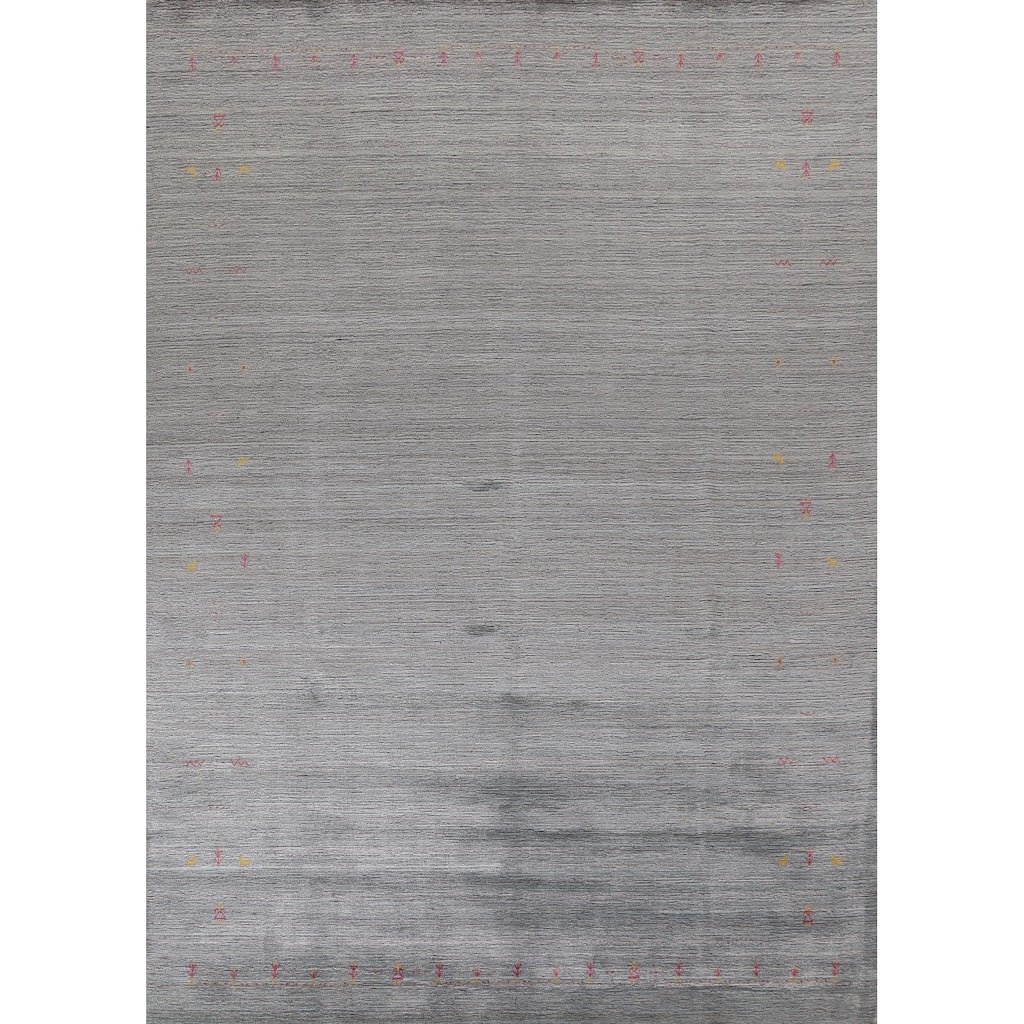 Gabbeh Indian Area Rug Hand-Knotted Striped Wool Carpet - 9'0"x 11'9"