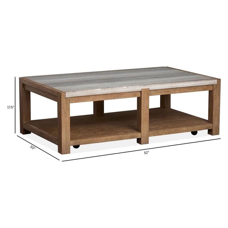 Magnussen Home Plum Creek Sierra Brown Rectangular Cocktail Table With Casters - 52''W x 30''D x 17.5''H