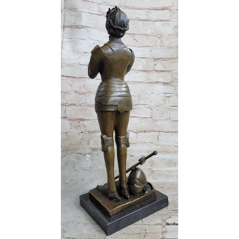 Joan Of Arc Roman Catholic Saint Praying Heroine Bronze Marble Statue Artwork