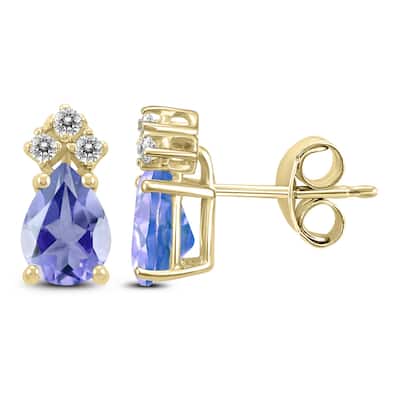Marquee 14K Yellow Gold 5x3MM Pear Tanzanite and Diamond Earrings