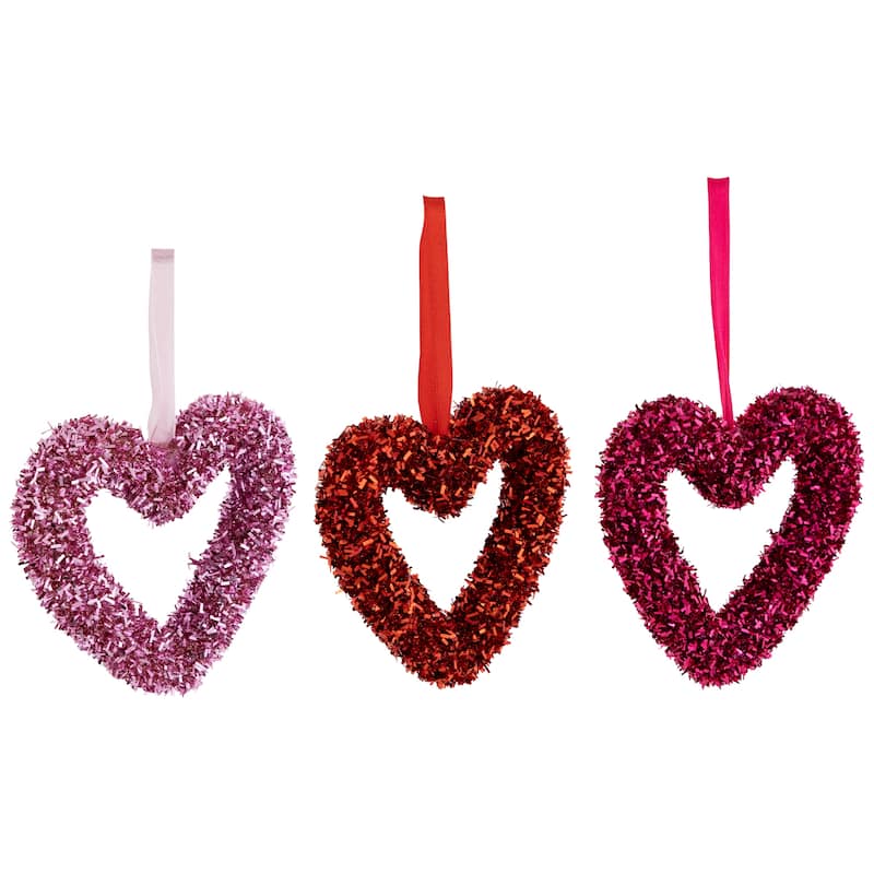 Set of 18 Shimmering Tinsel Hearts Valentine's Day Hanging Wall Decorations 4"