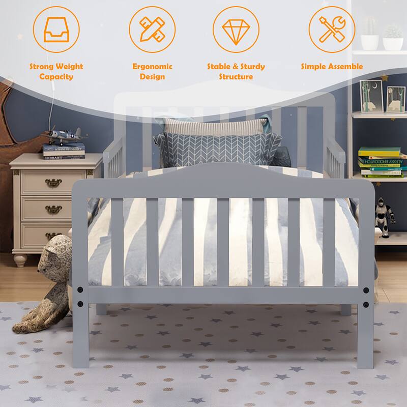Costway Kids Toddler Wood Bed Bedroom Furniture w/ Guardrails - See Details