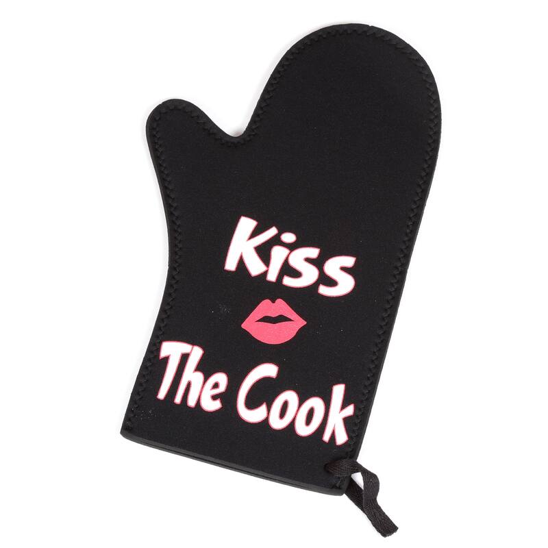 Creative Home Black Neoprene Oven Mitt Glove - Kiss the Cook Print - Black
