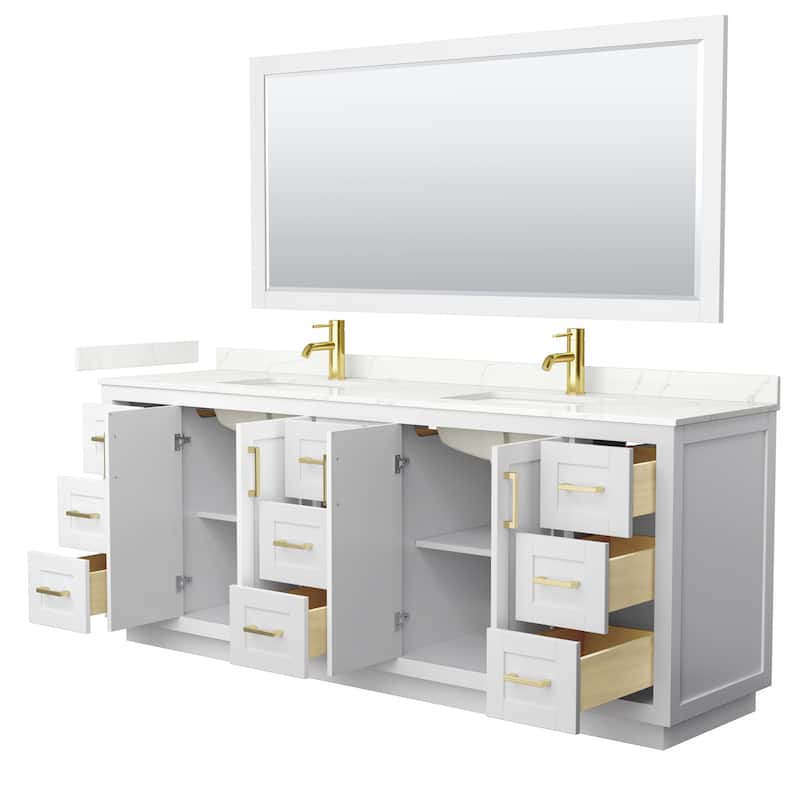 Miranda 84-inch Double Vanity, Quartz Top, 70-inch Mirror
