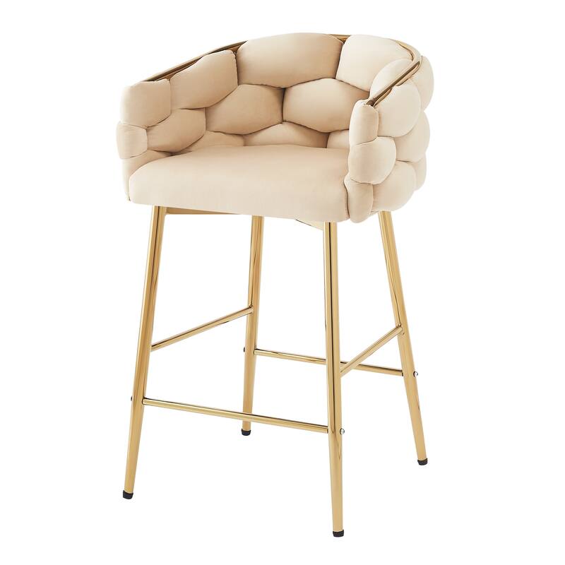 Roomfitters 28'' Velvet Counter Stools, Set of 2 Modern Upholstered Bar Chairs with Soft Cushions and Iron Frame