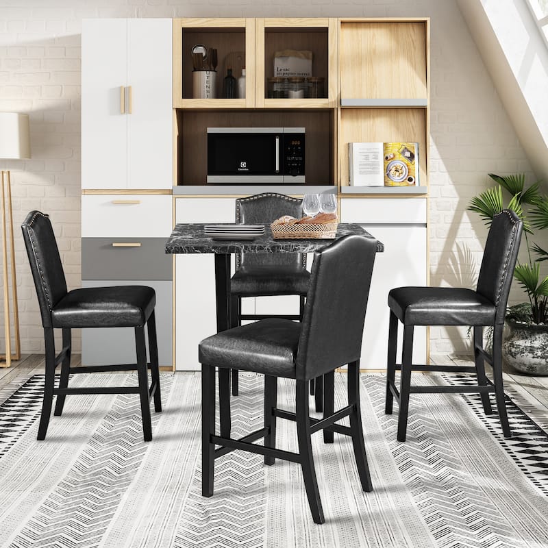 Modern 5 Piece Dining Table Sets with PU Leather Side Chairs and Marble ...