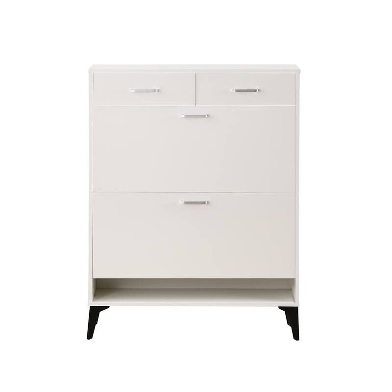 Shoe Cabinet with 2 Flip Drawers & 2 Drawers, Free Standing Tipping Bucket Organizer, Shoe Rack with Adjustable Shelves
