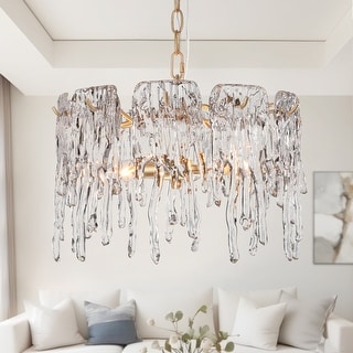 Alegate Modern Glam 3-Light Gold Unique Chandelier Drum Glass Ceiling Light for Dining Room