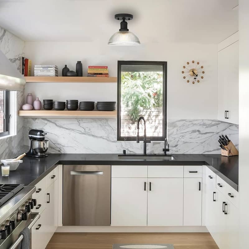 1 Light led light black light bulb glass shade, metal base ceiling light - N/A