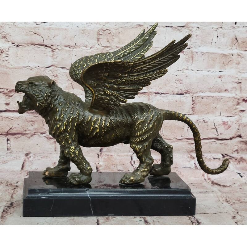 Majestic Griffin Bronze Sculpture - Mythical Imitative Lion-Eagle Creature Fantasy Art